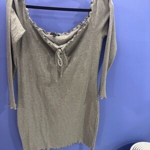 Fashion Nova Heather Gray Ruffle Knit Top